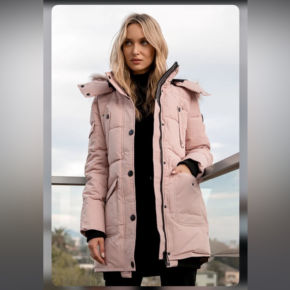 Noize Astrid Beige Faux Fur Quilted Puffer Jacket